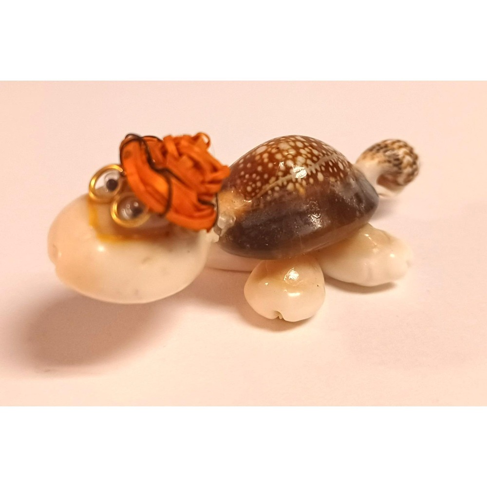 Vintage Seashell Turtle Figurine Orange Hat Glasses Costa Rica Beach Souvenir